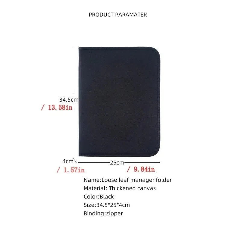 Large Black Business Portfolio File Document Folder Zipper A4 Paper Organizer Bag Padfolio Binder Briefcase Conference Office