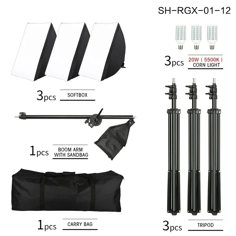 20-135W Softbox Lighting Kit 50x70CM Photography LED Lamp Professional Continuous Light System Equipment For Photo Studio