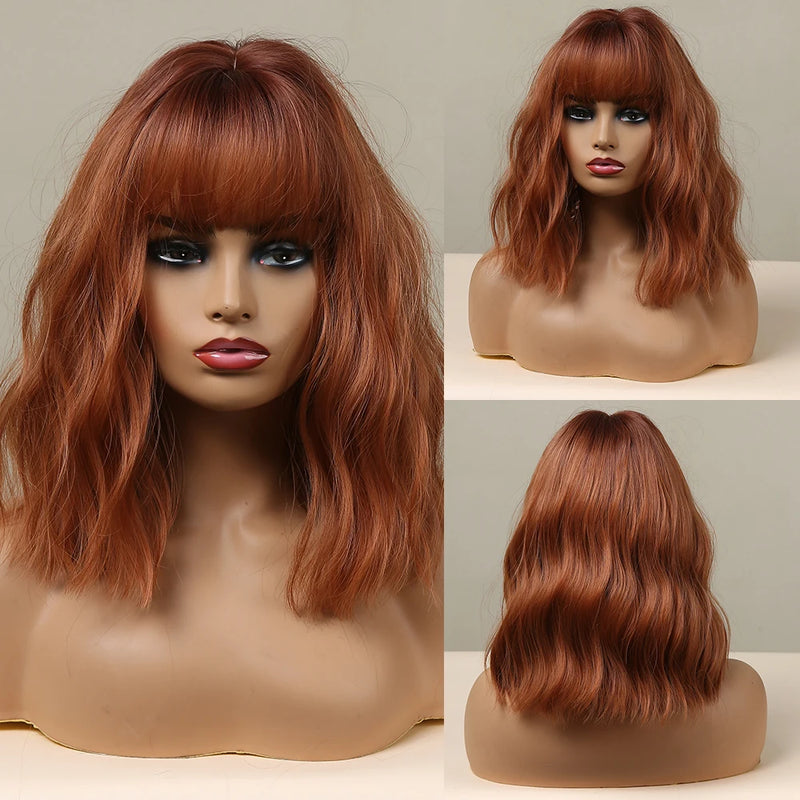 Red Brown Copper Ginger Long Wavy Synthetic Hair Wigs for Black Women Body Wave Ombre Wig Cosplay Natural Heat Resistant Wig