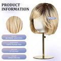 Blonde Brown Short Remy Human Hair HD Lace Front Wigs with Dark Roots Bob Natural Layered Lace Frontal Wig with Bangs for Women