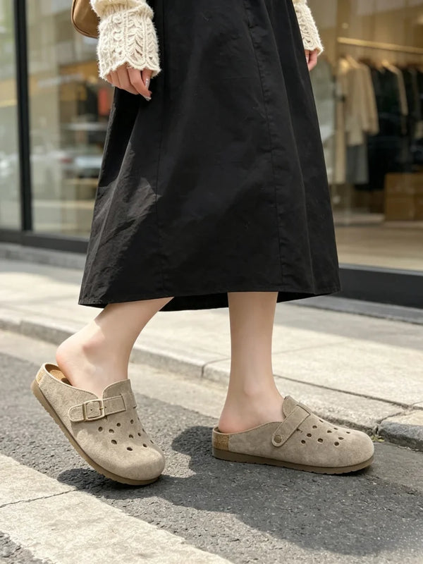 Women's Summer Breathable Hollow Out Clogs, Closed Toe Mule Slippers, Soft Sole Slip-On Shoes, Flat Sandals For Outdoor Wear