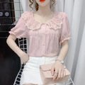Vintage Lace Patchwork White Shirts Summer Women Korean - View 5 | SAMAG