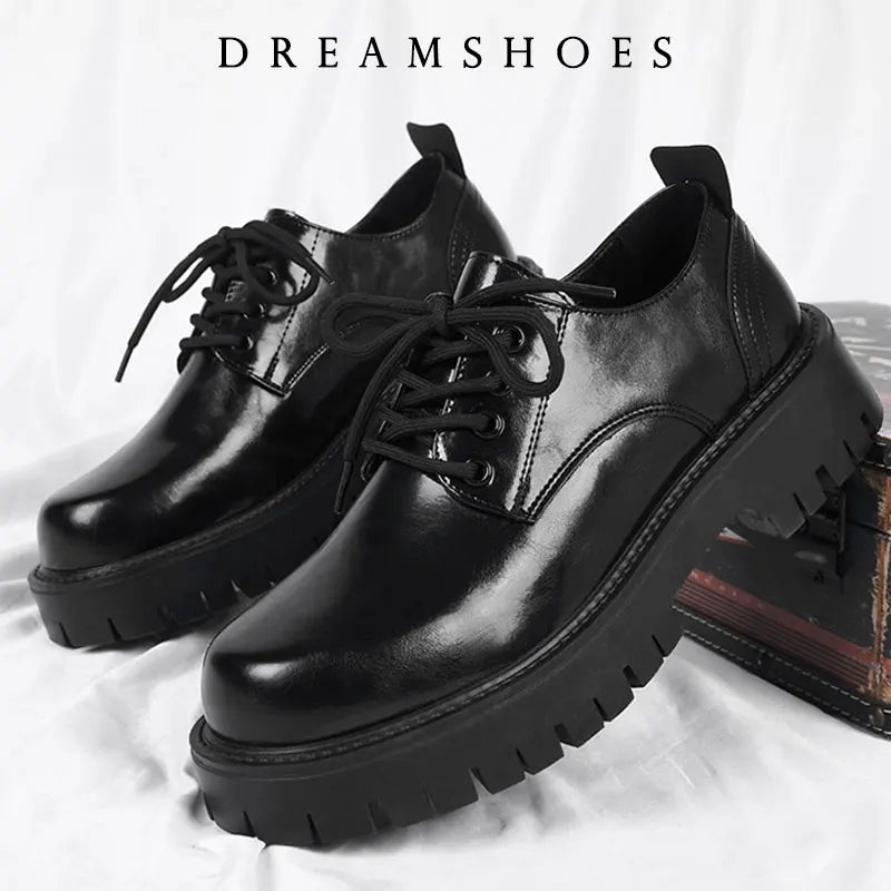 2025 Korea Leather Platform Oxfords Slip On Thick Tottom For Male Derby Shoes Casual Loafers Mens Square Toe Formal Dress Shoes