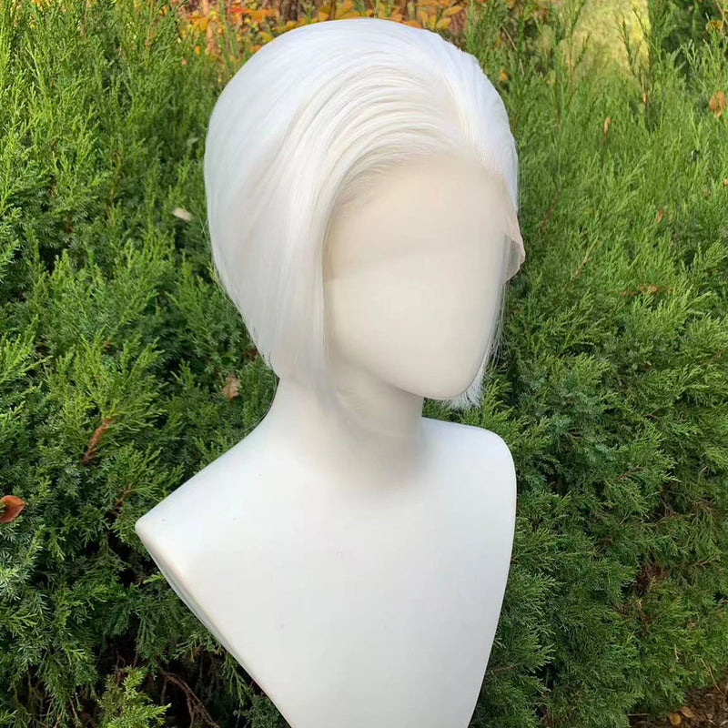 White Short Lace Front Wigs 13×4 Short Bob Cut Heat Resistant Wig Straight Glueless Lace Synthetic Hair Wig for Cosplay Daily