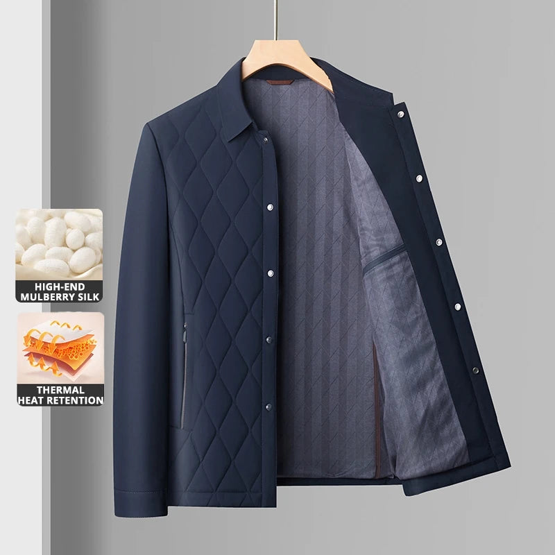 High End Mulberry Silk Lapel Collar Light New Brand Fashion Autumn Parka Jacket Men Business Winter Casual Windbreaker Coats