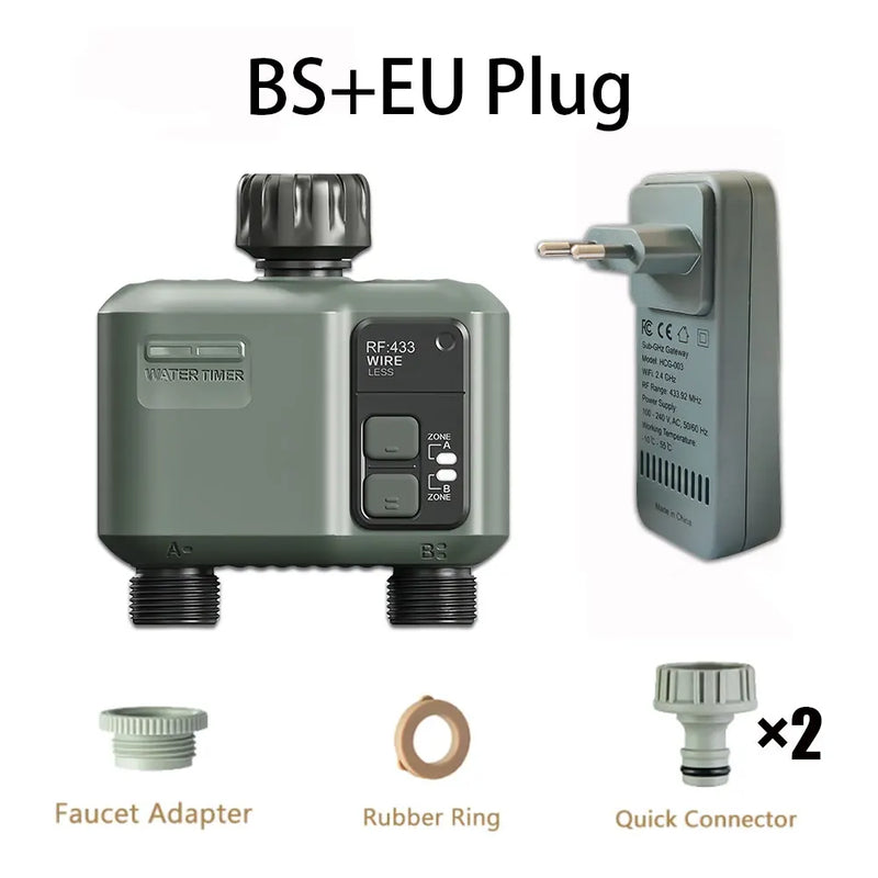 Tuya Wifi+RF433  2 Outlet Smart Garden Watering Timer Drip Irrigation Controller Rainfall Delay Programmable  Works with tuya