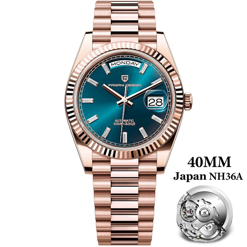 PAGANI DESIGN DD40 Gold White Date Week Luxury Automatic Watches Men TMI NH36A AR Sapphire crystal Mechanical Wristwatch For Men