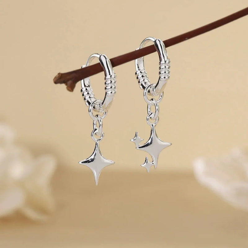 VENTFILLE 925 Sterling Silve Star Hoop Earring for Women Zircon Geometry Wide Office Versatile Jewelry Birthday Gift Dropship