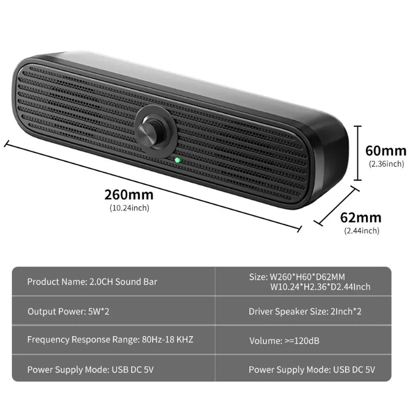 VIKEFON Surround Desktop PC Speaker Home Stereo 3.5Aux USB Soundbar System Computer TV Phone HIFI Subwoofer Wired Strong Bass