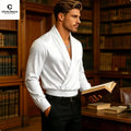 Men's Luxury Satin Wrap Neck Shirt Long Sleeve Elegant | SAMAG