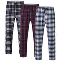 Men's 3Pcs Pajama Sleeping Pants Cotton Plaid Pjs, Long Plaid Print Sleepwear Pajama Pants with Elastic Waist Homewear