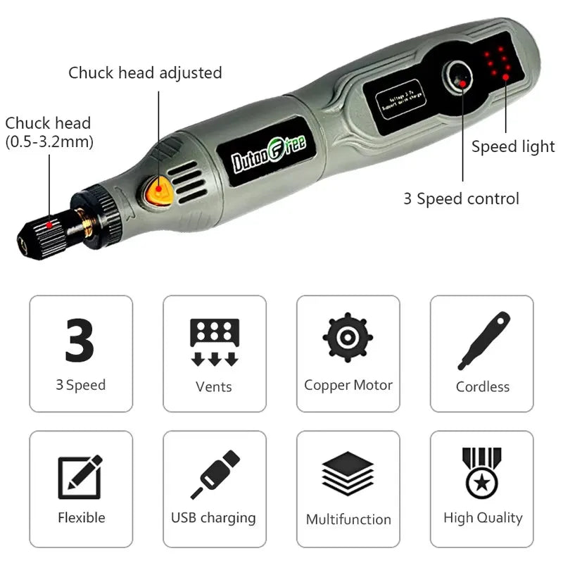 10W USB Mini Wireless Drill Set Cordless Rotary Tool Dremel DIY Engraving Pen Electric 3 Speed 9000r - View 2 | SAMAG
