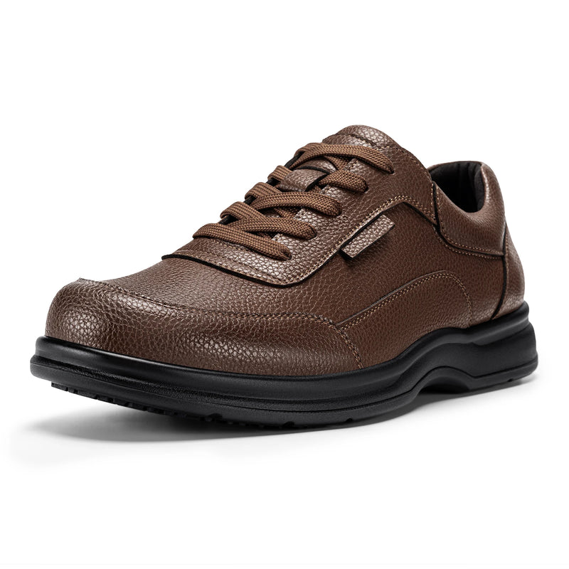 Fitville Men'S Business Leather Shoes Wide Design Casual Oxford Shoes  Non-Slip Water-Repellent For Swollen Feet With Adjustable