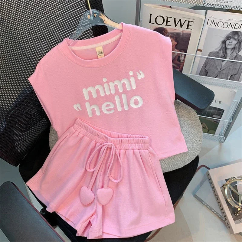 New 4 - 14 Years Summer Girls Clothing Set Letter Print - View 5 | SAMAG