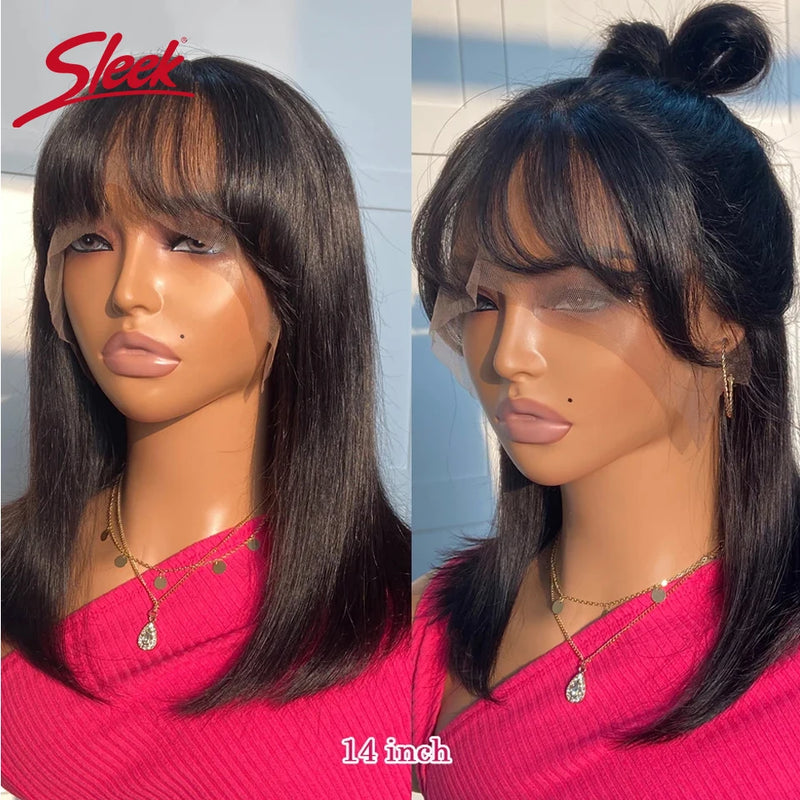 Brazilian Straight Bob Lace Front Bob Wigs With Bang Sleek Remy Human Hair Bob Wigs For Black Women Natural Easy Part Lace Wigs