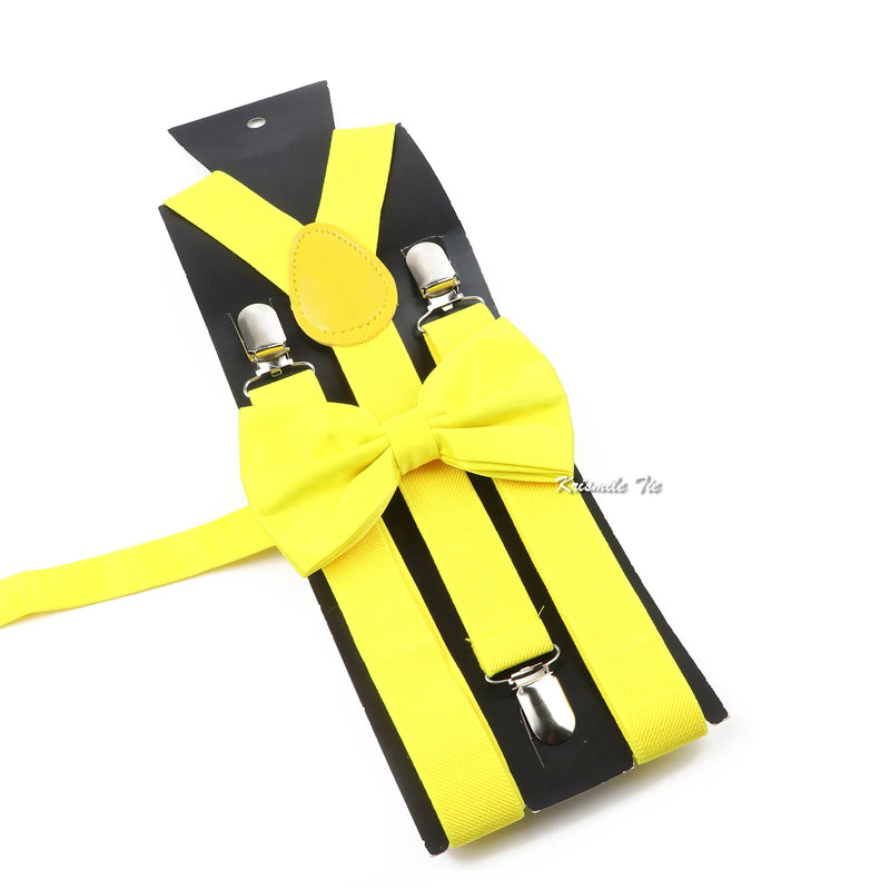 Fashion Men Kids Suspender Bowtie Sets For Wedding Party Festival Gift Brown Khaki Elastic Y - back - Visuel 24 | SAMAG