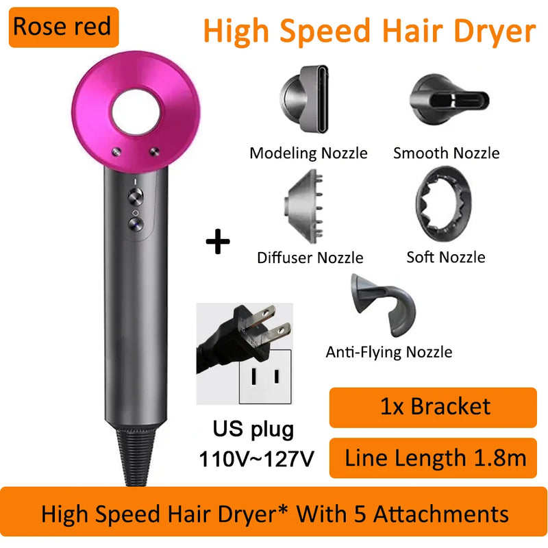 7 in 1 Hair Dryer Professional with Cold Hot Air Functionality Negative Lon Blow Quick Dry Leafless Salon Home Hairdryer