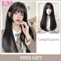 LM Medium Length Pink Cosplay Wig Heat Resistant Costume Party Synthetic Wigs 2 Clip On Ponytail 7 Colors