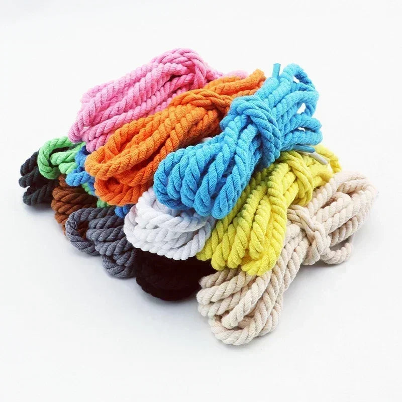 1Pair Round Shoelaces 6mm Thicker Cotton Shoelace AF1/AJ1 Twisted Rope Laces Sneakers Boots Shoe Laces for Shoes 120/140/160CM