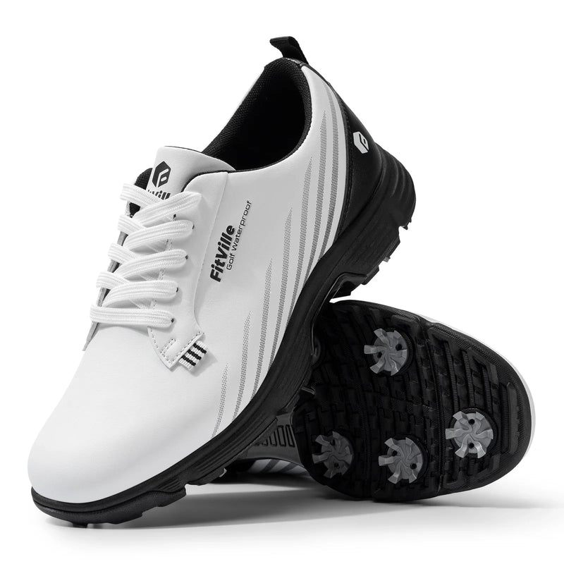 FitVille Men'S Wide Toe Box Spiked Golf Shoes Stable Anti-Slip Outsole Built-In Arch Support Lightweight Comfort Golfing Sneaker