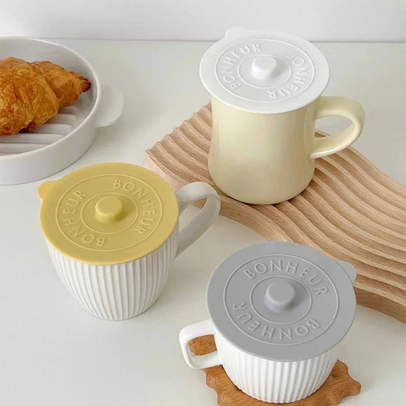 3Pcs Silicone Mug Glass Cup Cover Sealing Protective Lid Heat Temperature Preserve For Tea/Coffee/Milk With Convex Handle-9.5cm