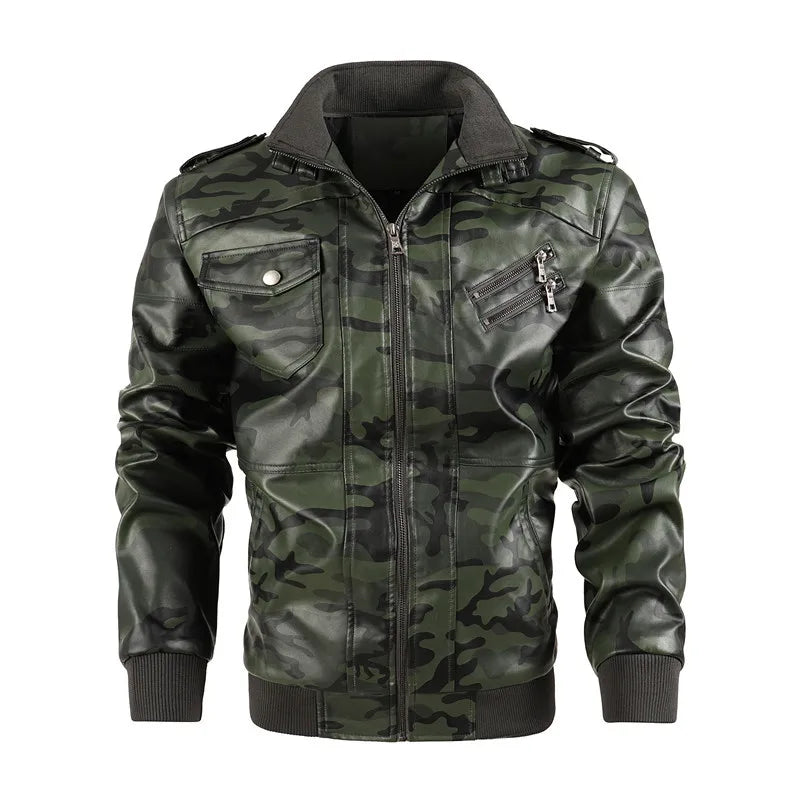 Autumn Pu Leather Jacket Men's Camouflage Leather Jacket Youth Locomotive Washed Retro Leather Jacket Men