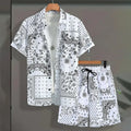 Men's Summer Holiday Suit Retro Textured Printed Border Shirt Short Sleeve Two Piece Breathable Pool - View 8 | SAMAG
