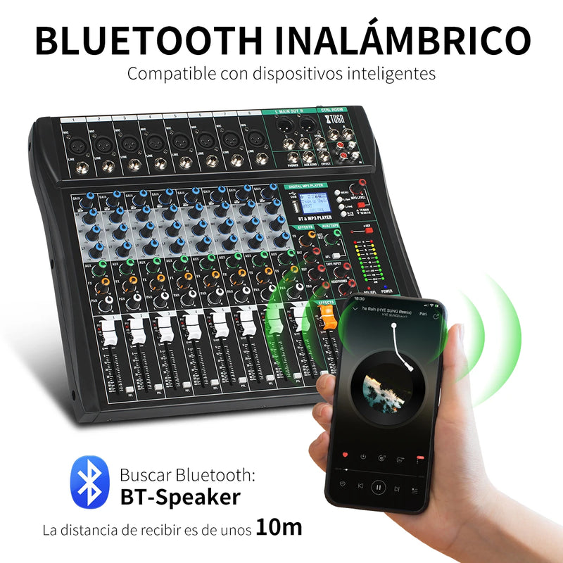 Audio Mixer CT 8 Channel Sound Board Mixing Console Audio Interface PC USB Bluetooth Phantom Digital Effect DJ Live Studio Stage