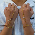Stainless Steel Colorful Crystal Beads Flower Hand Chain Bracelet for Women Summer Dopamine Finger Ring Link Chain Beach Jewelry