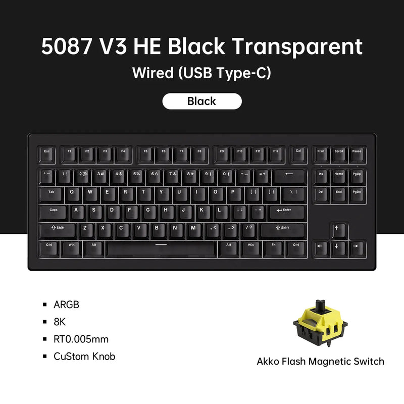 Akko 5087 V3 HE Magnetic Switch Keyboard 80% TKL US Layout Rapid Trigger 0.005mm 8K Type-C Wired Custom Gaming Keyboard Gasket
