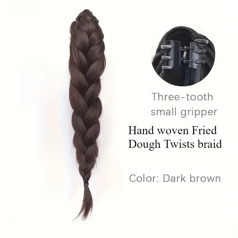 Synthetic Braided Ponytail Wig With Claw Clip Elegant Curly Wave Braids Ponytail Extension For Women Heat Resistant Fiber Hair