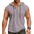 Men Vest Hooded Drawstring Sleeveless Tops Solid Color T-Shirt with Wide Shoulder Straps Button Adjustment Sports Vest