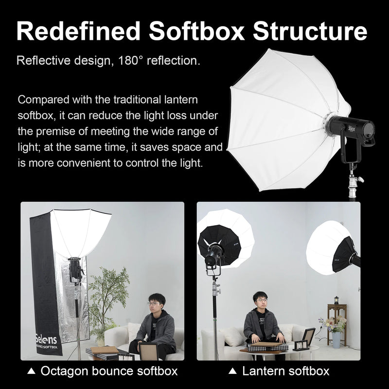 Selens 70/90/110cm Reverse Octagon Umbrella Softbox Bowens Mount Portable Light Softbox for Flash LED Light Photo Studio Kits