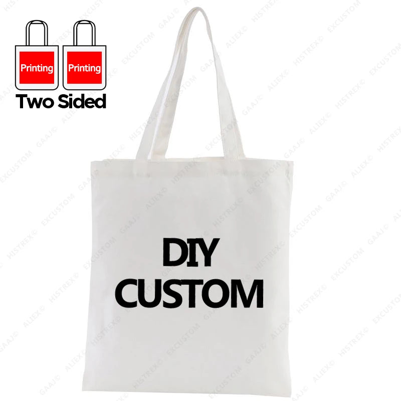 Custom Canvas Tote Bag 100% Cotton Print Your Design Logo Photo Handbag Work Reusable Grocery Shopping Customized Portable Bag