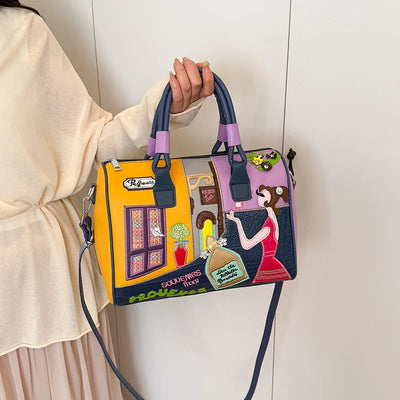 Women PU Leather Boston Handbag Large Capacity Zipper | SAMAG