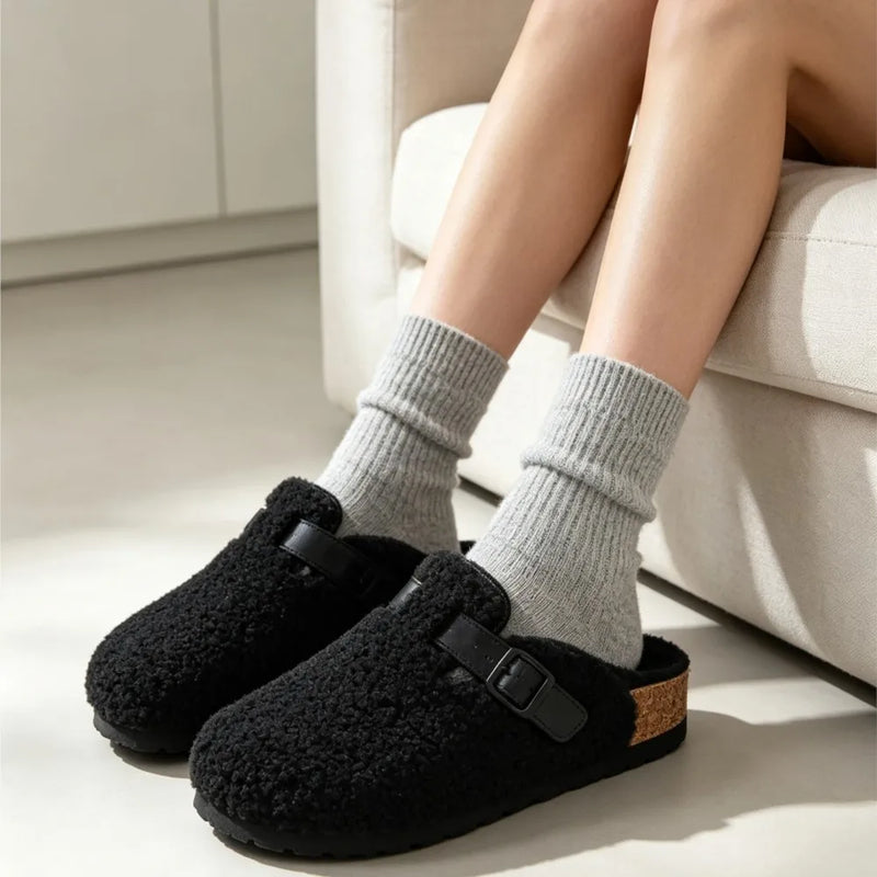 Kidmi Winter Cork Footbed Clogs For Women Men Indoor Keep Warm Fluffy Mules Slippers With Arch Support Lady Sofe Potato Shoes