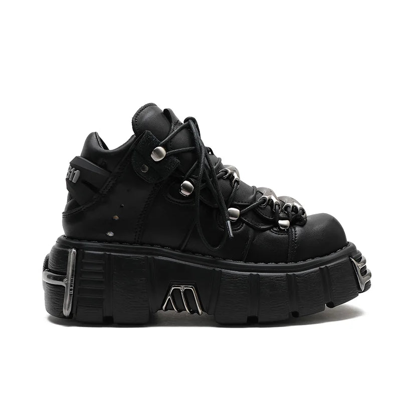 New Brand Punk Style Women Shoes Lace-up heel height 6CM Platform Shoes Woman Rock Boots Metal Decor Woman Sneakers