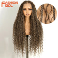 FASHION IDOL 32 inch 13x4 Box Braided Lace Frontal Wigs For Black Women Synthetic Brown Twist Faux Locs Wigs Goddess Braids Wigs