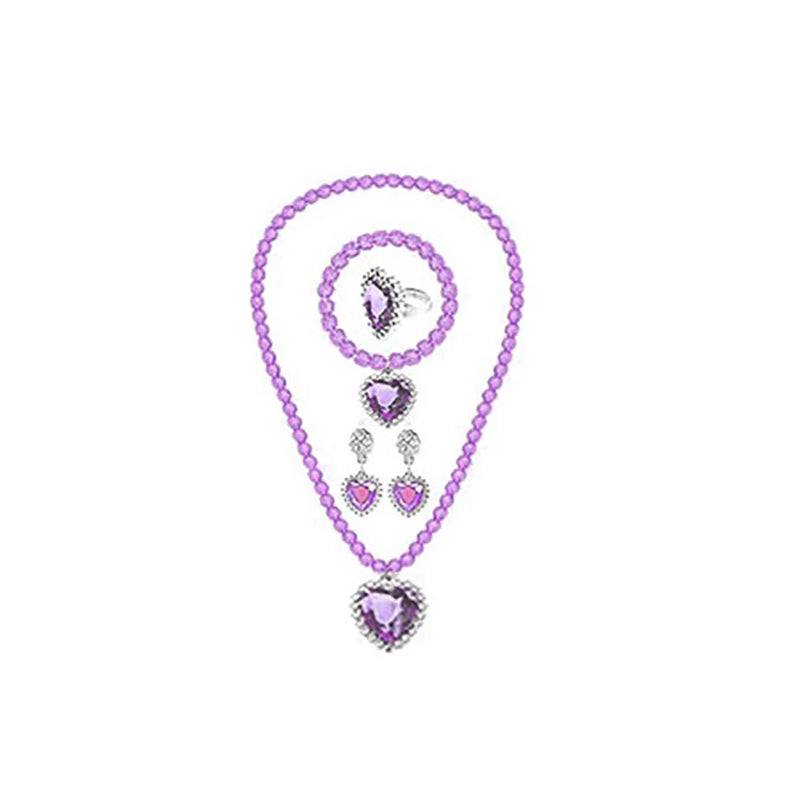 Children Girls Elsa Sofia Belle Princess Accessories Refinement Beading Necklace Bracelet Ring Earring Jewelry 5pcs Sets