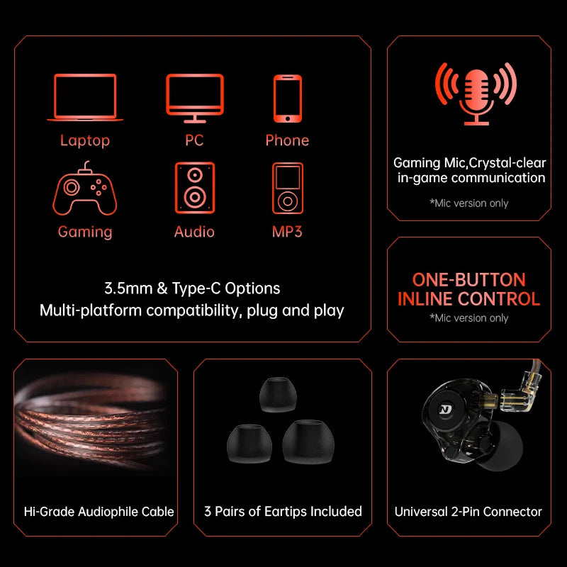 ND LEO HiFi Headphones Dynamic Drive Game Earphone Stereo Bass Earbud DJ Music Cancelling Sport Headsets with Detachable Cable