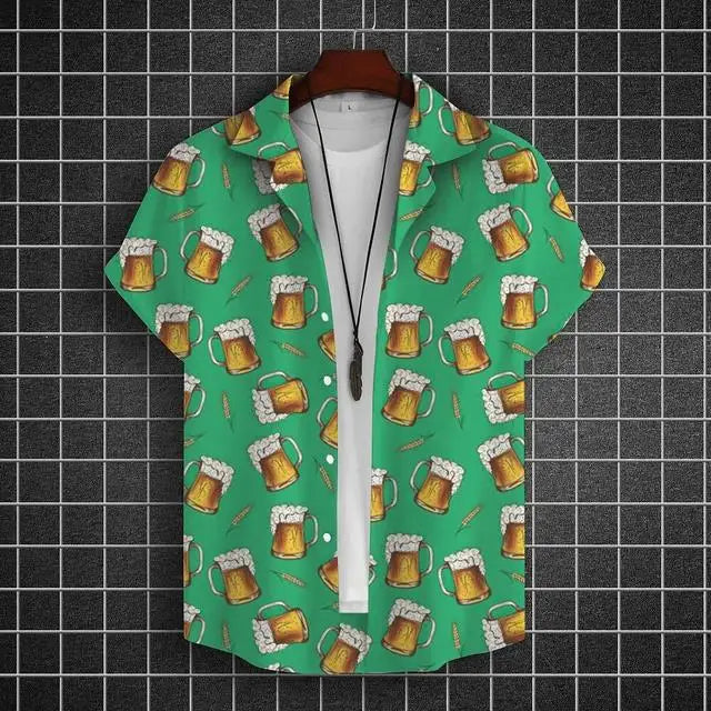 Hawaiian Shirt For Men 3d Beer Printed Short Sleeve Party | SAMAG