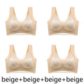 FallSweet 4PCS Plus Size Ice Silk Bra for Women Seamless Push Up Bralette Wireless Lace Brassiere Summer Underwear Lingerie Tops