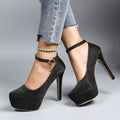 Women's High Heels 2025 New Style Semi-Uppered Thin Heel Waterproof Platform Buckle Fashion Shoes Large Size Strap Shoes