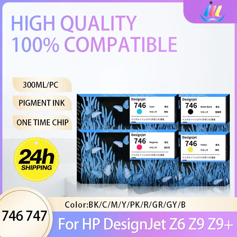 746 747 Pigment Ink Compatible Color Inkjet Ink Cartridge P2V82A P2V83A P2V80A  for HP746 for HP DesignJet Z6 Z9 Z9+ Printer