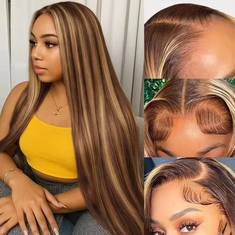 1B/30 Black and Blonde Highlights Bone Straight Human Hair Wigs 4/27 Highlight 13x4 13x6 HD Lace Human Hair Wig 30 36 Inch