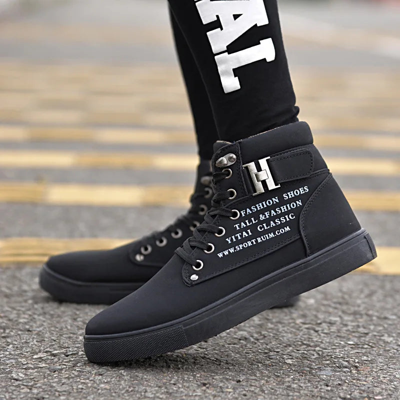 Men's High Top Sneakers Casual Vulcanized Shoes Spring/Autumn Men Shoes High Quality Frosted Faux Suede Casual Platform Shoes