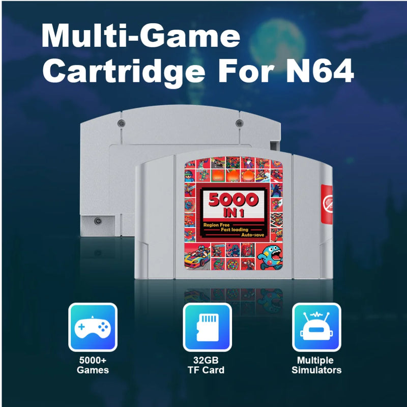 N64 Game Cartridge 5000 In 1 Game Card For Nintendo 64 Console With Free 32GB TF Card Compatibility 64DD/SNES/GB Games Ultiretro