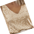 Sequined V-Neck Vest, Elegant and Sexy Sleeveless Top, Suitable for Summer and Spring, Women's Clothing