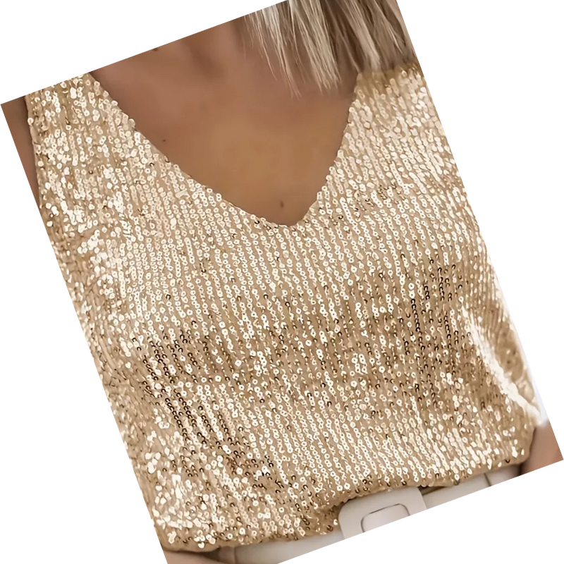 Sequined V-Neck Vest, Elegant and Sexy Sleeveless Top, Suitable for Summer and Spring, Women's Clothing
