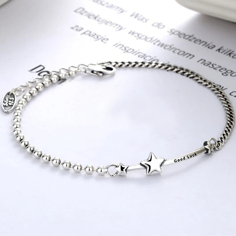 VENTFILLE 925 Sterling Silver Thai Silver Bracelet for Women Vintage Geometric Heart Love Lucky Punk Jewelry 2023 New Dropship